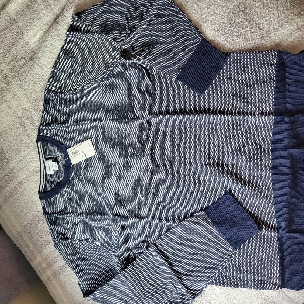 Old Navy Blue and White Crewneck Sweater with Classic Design